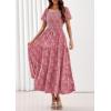 imagePRETTYGARDEN Womens 2026 Summer Boho Maxi Dresses Floral Short Sleeve Square Neck Smocked Flowy Long Dress Vacation OutfitsPink
