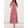 imagePRETTYGARDEN Womens 2026 Summer Boho Maxi Dresses Floral Short Sleeve Square Neck Smocked Flowy Long Dress Vacation OutfitsPink