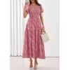 imagePRETTYGARDEN Womens 2026 Summer Boho Maxi Dresses Floral Short Sleeve Square Neck Smocked Flowy Long Dress Vacation OutfitsPink