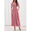 imagePRETTYGARDEN Womens 2026 Summer Boho Maxi Dresses Floral Short Sleeve Square Neck Smocked Flowy Long Dress Vacation OutfitsPink