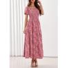 imagePRETTYGARDEN Womens 2026 Summer Boho Maxi Dresses Floral Short Sleeve Square Neck Smocked Flowy Long Dress Vacation OutfitsPink