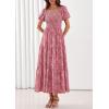 imagePRETTYGARDEN Womens 2026 Summer Boho Maxi Dresses Floral Short Sleeve Square Neck Smocked Flowy Long Dress Vacation OutfitsPink
