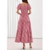 imagePRETTYGARDEN Womens 2026 Summer Boho Maxi Dresses Floral Short Sleeve Square Neck Smocked Flowy Long Dress Vacation OutfitsPink