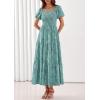imagePRETTYGARDEN Womens 2026 Summer Boho Maxi Dresses Floral Short Sleeve Square Neck Smocked Flowy Long Dress Vacation OutfitsSage Green