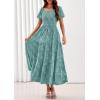 imagePRETTYGARDEN Womens 2026 Summer Boho Maxi Dresses Floral Short Sleeve Square Neck Smocked Flowy Long Dress Vacation OutfitsSage Green
