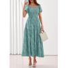 imagePRETTYGARDEN Womens 2026 Summer Boho Maxi Dresses Floral Short Sleeve Square Neck Smocked Flowy Long Dress Vacation OutfitsSage Green