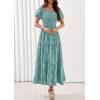imagePRETTYGARDEN Womens 2026 Summer Boho Maxi Dresses Floral Short Sleeve Square Neck Smocked Flowy Long Dress Vacation OutfitsSage Green
