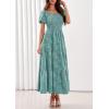 imagePRETTYGARDEN Womens 2026 Summer Boho Maxi Dresses Floral Short Sleeve Square Neck Smocked Flowy Long Dress Vacation OutfitsSage Green
