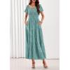 imagePRETTYGARDEN Womens 2026 Summer Boho Maxi Dresses Floral Short Sleeve Square Neck Smocked Flowy Long Dress Vacation OutfitsSage Green