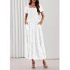 imagePRETTYGARDEN Womens 2026 Summer Boho Maxi Dresses Floral Short Sleeve Square Neck Smocked Flowy Long Dress Vacation OutfitsWhite
