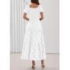 imagePRETTYGARDEN Womens 2026 Summer Boho Maxi Dresses Floral Short Sleeve Square Neck Smocked Flowy Long Dress Vacation OutfitsWhite