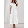 imagePRETTYGARDEN Womens 2026 Summer Boho Maxi Dresses Floral Short Sleeve Square Neck Smocked Flowy Long Dress Vacation OutfitsWhite