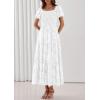 imagePRETTYGARDEN Womens 2026 Summer Boho Maxi Dresses Floral Short Sleeve Square Neck Smocked Flowy Long Dress Vacation OutfitsWhite