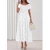 imagePRETTYGARDEN Womens 2026 Summer Boho Maxi Dresses Floral Short Sleeve Square Neck Smocked Flowy Long Dress Vacation OutfitsWhite