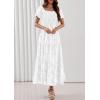 imagePRETTYGARDEN Womens 2026 Summer Boho Maxi Dresses Floral Short Sleeve Square Neck Smocked Flowy Long Dress Vacation OutfitsWhite