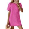 imagePRETTYGARDEN Womens 2026 Summer Casual Short Dresses Embroidered Lace Short Sleeve Boho Mini Dress Beach Vacation ClothesRose Red