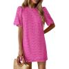 imagePRETTYGARDEN Womens 2026 Summer Casual Short Dresses Embroidered Lace Short Sleeve Boho Mini Dress Beach Vacation ClothesRose Red