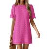 imagePRETTYGARDEN Womens 2026 Summer Casual Short Dresses Embroidered Lace Short Sleeve Boho Mini Dress Beach Vacation ClothesRose Red
