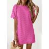imagePRETTYGARDEN Womens 2026 Summer Casual Short Dresses Embroidered Lace Short Sleeve Boho Mini Dress Beach Vacation ClothesRose Red