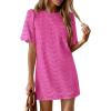 imagePRETTYGARDEN Womens 2026 Summer Casual Short Dresses Embroidered Lace Short Sleeve Boho Mini Dress Beach Vacation ClothesRose Red