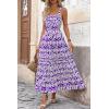 imagePRETTYGARDEN Womens 2026 Summer Floral Maxi Dress Sleeveless Smocked Ruffle Long Flowy Beach Vacation Boho SundressesFloral Purple White