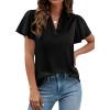 imagePRETTYGARDEN Womens 2026 Summer Satin Blouses Dressy Casual Ruffle Cap Sleeve V Neck Business Work Cute Tops Spring OutfitsBlack