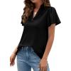 imagePRETTYGARDEN Womens 2026 Summer Satin Blouses Dressy Casual Ruffle Cap Sleeve V Neck Business Work Cute Tops Spring OutfitsBlack
