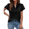 imagePRETTYGARDEN Womens 2026 Summer Satin Blouses Dressy Casual Ruffle Cap Sleeve V Neck Business Work Cute Tops Spring OutfitsBlack