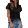 imagePRETTYGARDEN Womens 2026 Summer Satin Blouses Dressy Casual Ruffle Cap Sleeve V Neck Business Work Cute Tops Spring OutfitsBlack