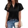 imagePRETTYGARDEN Womens 2026 Summer Satin Blouses Dressy Casual Ruffle Cap Sleeve V Neck Business Work Cute Tops Spring OutfitsBlack