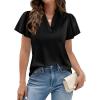 imagePRETTYGARDEN Womens 2026 Summer Satin Blouses Dressy Casual Ruffle Cap Sleeve V Neck Business Work Cute Tops Spring OutfitsBlack