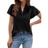 imagePRETTYGARDEN Womens 2026 Summer Satin Blouses Dressy Casual Ruffle Cap Sleeve V Neck Business Work Cute Tops Spring OutfitsBlack