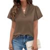imagePRETTYGARDEN Womens 2026 Summer Satin Blouses Dressy Casual Ruffle Cap Sleeve V Neck Business Work Cute Tops Spring OutfitsBrown