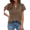 imagePRETTYGARDEN Womens 2026 Summer Satin Blouses Dressy Casual Ruffle Cap Sleeve V Neck Business Work Cute Tops Spring OutfitsBrown