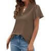 imagePRETTYGARDEN Womens 2026 Summer Satin Blouses Dressy Casual Ruffle Cap Sleeve V Neck Business Work Cute Tops Spring OutfitsBrown