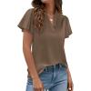 imagePRETTYGARDEN Womens 2026 Summer Satin Blouses Dressy Casual Ruffle Cap Sleeve V Neck Business Work Cute Tops Spring OutfitsBrown