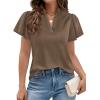 imagePRETTYGARDEN Womens 2026 Summer Satin Blouses Dressy Casual Ruffle Cap Sleeve V Neck Business Work Cute Tops Spring OutfitsBrown