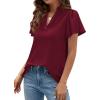 imagePRETTYGARDEN Womens 2026 Summer Satin Blouses Dressy Casual Ruffle Cap Sleeve V Neck Business Work Cute Tops Spring OutfitsBurgundy