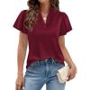imagePRETTYGARDEN Womens 2026 Summer Satin Blouses Dressy Casual Ruffle Cap Sleeve V Neck Business Work Cute Tops Spring OutfitsBurgundy