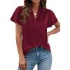 imagePRETTYGARDEN Womens 2026 Summer Satin Blouses Dressy Casual Ruffle Cap Sleeve V Neck Business Work Cute Tops Spring OutfitsBurgundy