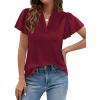imagePRETTYGARDEN Womens 2026 Summer Satin Blouses Dressy Casual Ruffle Cap Sleeve V Neck Business Work Cute Tops Spring OutfitsBurgundy