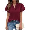 imagePRETTYGARDEN Womens 2026 Summer Satin Blouses Dressy Casual Ruffle Cap Sleeve V Neck Business Work Cute Tops Spring OutfitsBurgundy
