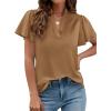 imagePRETTYGARDEN Womens 2026 Summer Satin Blouses Dressy Casual Ruffle Cap Sleeve V Neck Business Work Cute Tops Spring OutfitsChampagne