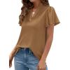 imagePRETTYGARDEN Womens 2026 Summer Satin Blouses Dressy Casual Ruffle Cap Sleeve V Neck Business Work Cute Tops Spring OutfitsChampagne