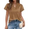 imagePRETTYGARDEN Womens 2026 Summer Satin Blouses Dressy Casual Ruffle Cap Sleeve V Neck Business Work Cute Tops Spring OutfitsChampagne