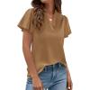 imagePRETTYGARDEN Womens 2026 Summer Satin Blouses Dressy Casual Ruffle Cap Sleeve V Neck Business Work Cute Tops Spring OutfitsChampagne