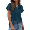 imagePRETTYGARDEN Womens 2026 Summer Satin Blouses Dressy Casual Ruffle Cap Sleeve V Neck Business Work Cute Tops Spring OutfitsDark Blue