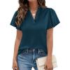 imagePRETTYGARDEN Womens 2026 Summer Satin Blouses Dressy Casual Ruffle Cap Sleeve V Neck Business Work Cute Tops Spring OutfitsDark Blue