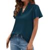 imagePRETTYGARDEN Womens 2026 Summer Satin Blouses Dressy Casual Ruffle Cap Sleeve V Neck Business Work Cute Tops Spring OutfitsDark Blue