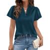 imagePRETTYGARDEN Womens 2026 Summer Satin Blouses Dressy Casual Ruffle Cap Sleeve V Neck Business Work Cute Tops Spring OutfitsDark Blue